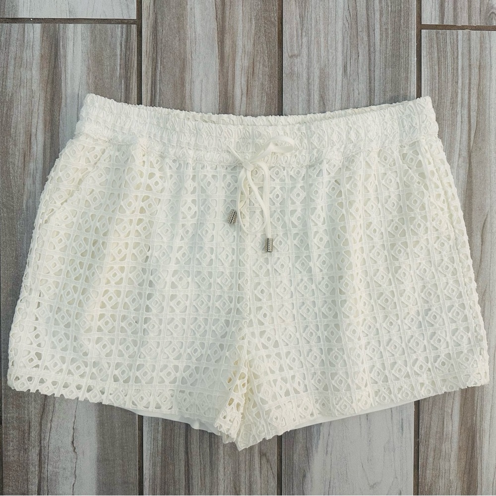 NWT, Elevenses, Anthropology Light Cream Lace High Waist Shorts, Medium